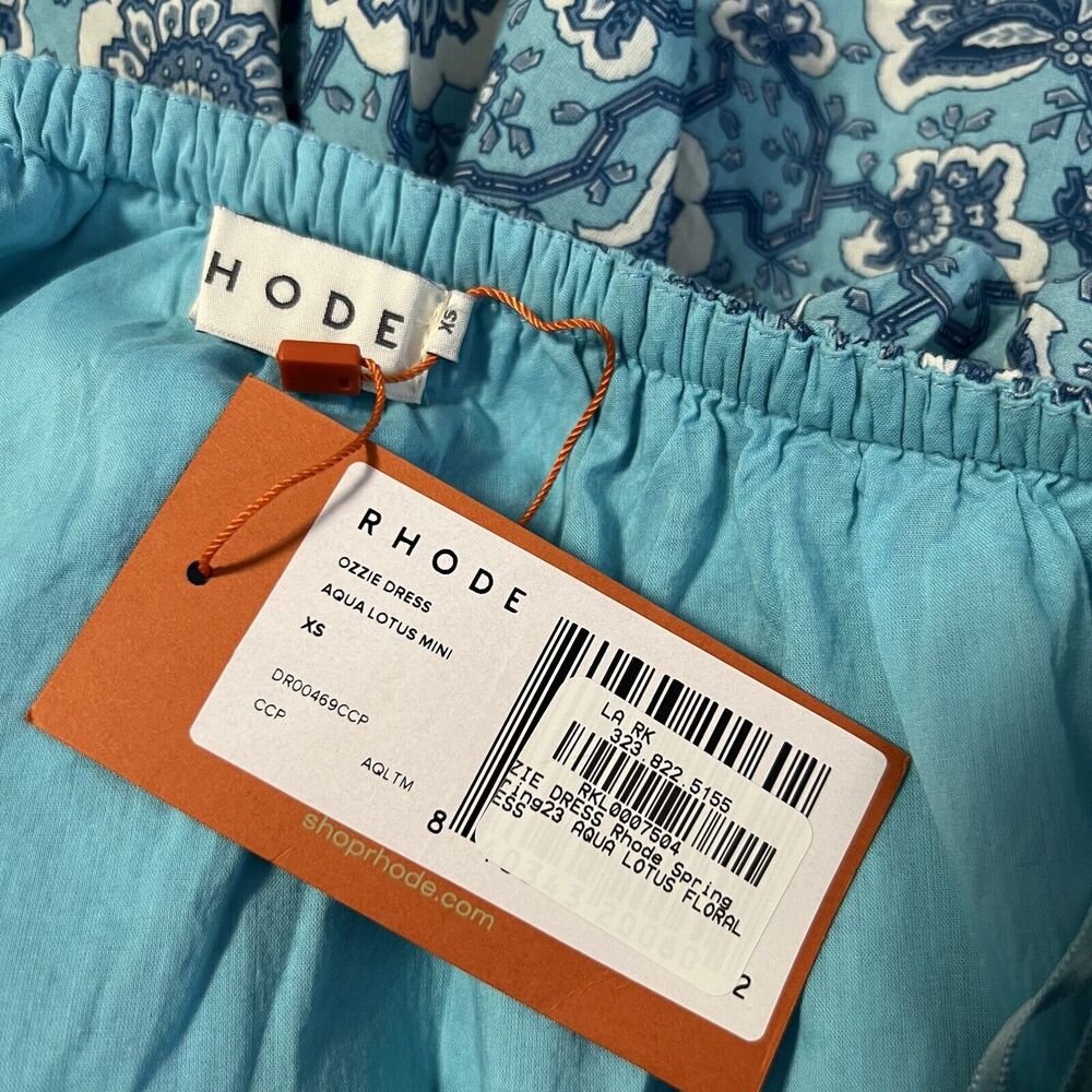 NEW RHODE Sz XS Ozzie Mini Dress One Shoulder Aqua Lotus Floral - Picture 10 of 10